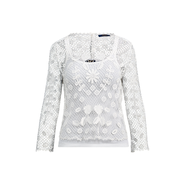 White Floral-Embroidered Lace Top Polo Ralph Lauren 2
