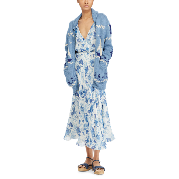 Gebl&uuml;mtes Wickelkleid aus Seide Polo Ralph Lauren in Blumenmuster Aquarell 3