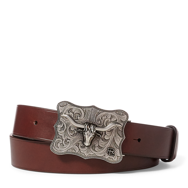 Longhorn Buckle Leather Belt for Men Ralph Lauren GI