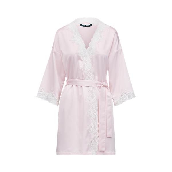 Lace-Trim Satin Robe Lauren 1