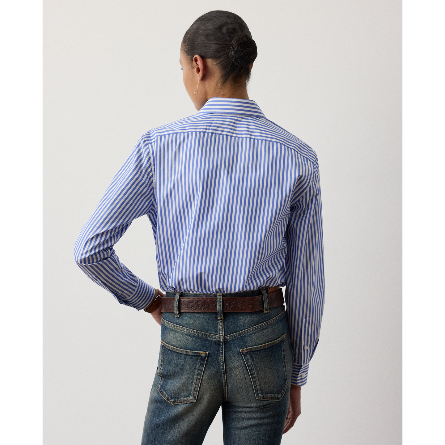 Женская рубашка Ralph Lauren Adrien Relaxed Fit Striped Cotton, цвет: Белый / Синий — фото 2