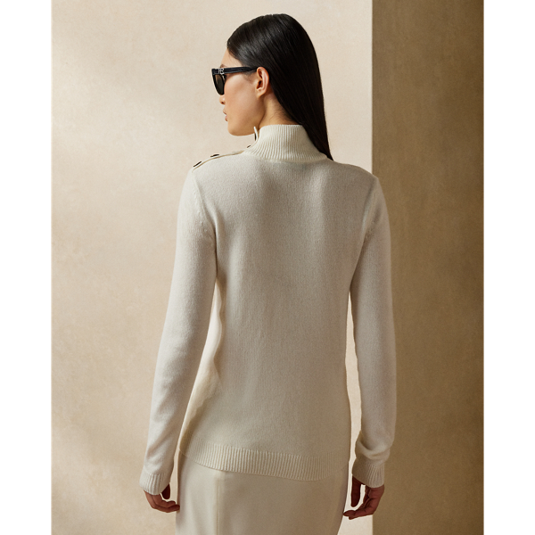 Lux Cream Buttoned Cashmere Turtleneck Ralph Lauren Collection 5