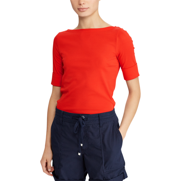 T-Shirt mit U-Boot-Ausschnitt Lauren in Tomatenrot 3