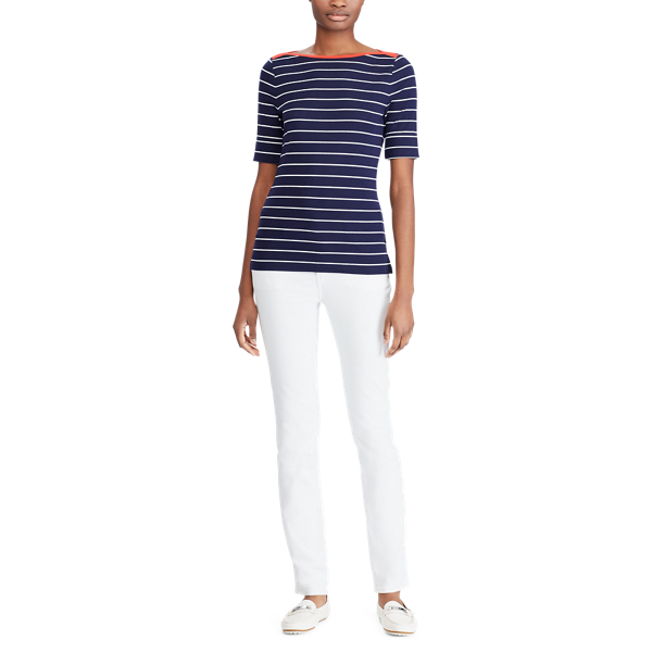 Navy/White Striped Cotton Boatneck Top Lauren 2