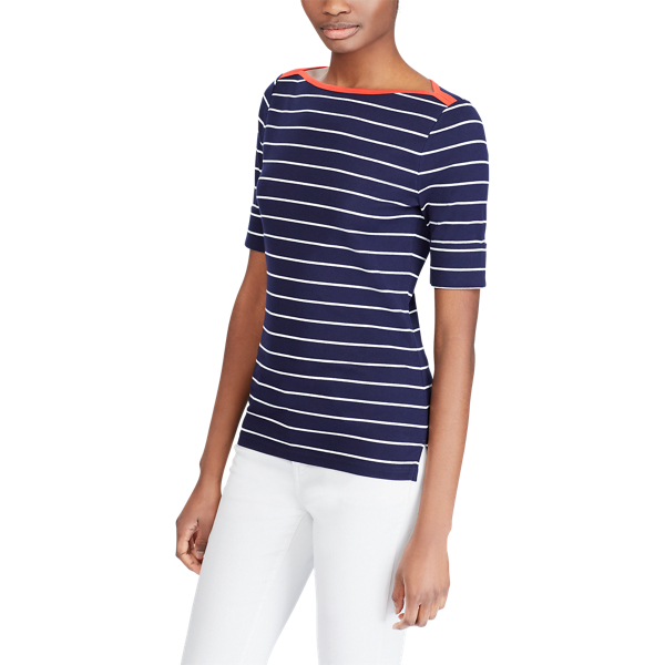 Navy/White Striped Cotton Boatneck Top Lauren 3
