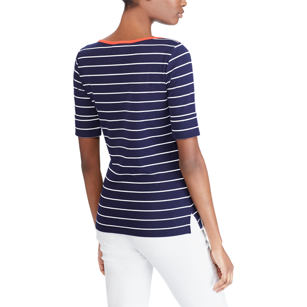Navy/White Striped Cotton Boatneck Top Lauren 4