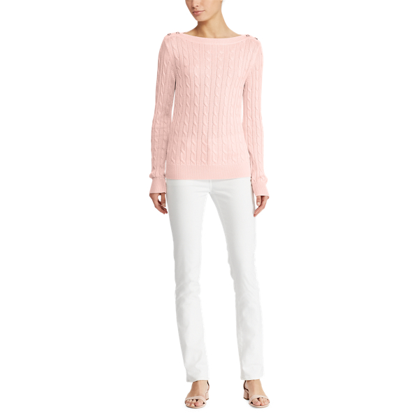 English Rose Button-Shoulder Cable Sweater Lauren 2