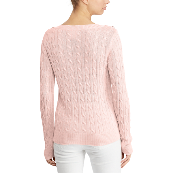English Rose Button-Shoulder Cable Sweater Lauren 4