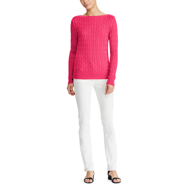 Pink Poppy Button-Shoulder Cable Sweater Lauren 2
