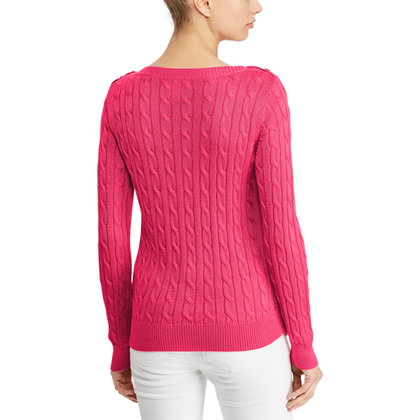 Pink Poppy Button-Shoulder Cable Sweater Lauren 4