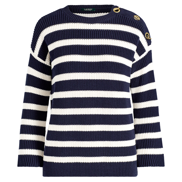 Striped Toggle Cotton Sweater Lauren 1