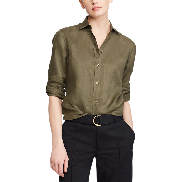 Sage Moss Linen Button-Down Shirt Lauren 3