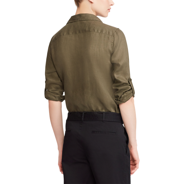 Sage Moss Linen Button-Down Shirt Lauren 4