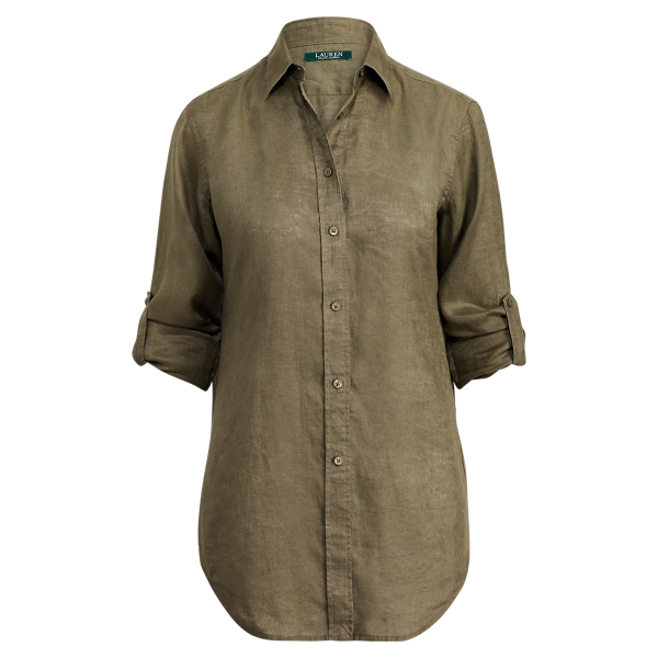 Sage Moss Linen Button-Down Shirt Lauren 1