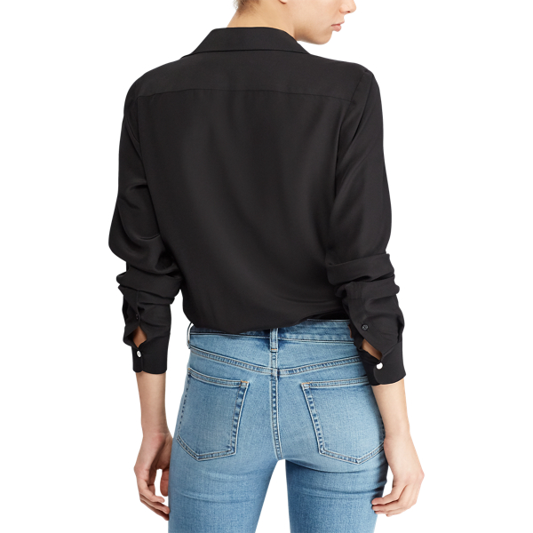 Polo Black Silk Crepe Button-Down Shirt Lauren 4