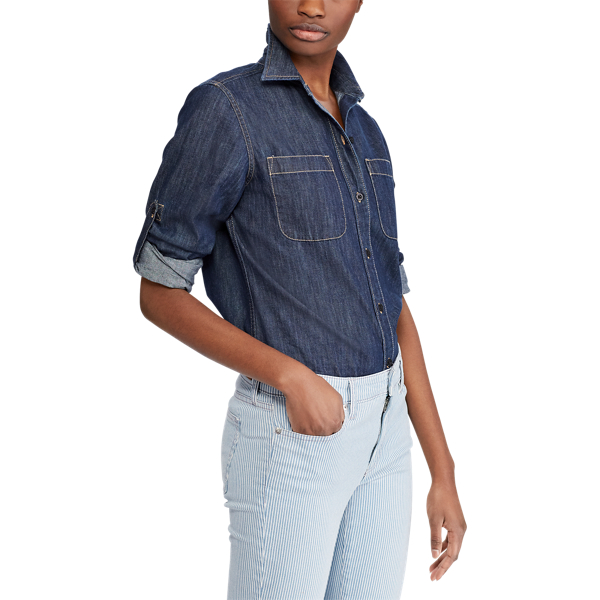 Sapphire Wash Denim Button-Down Shirt Lauren 3