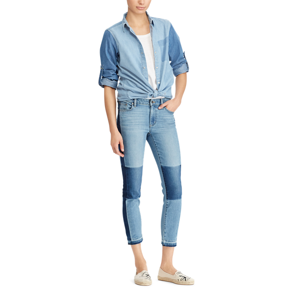 Shadow Block Wash Color-Blocked Denim Shirt Lauren 2