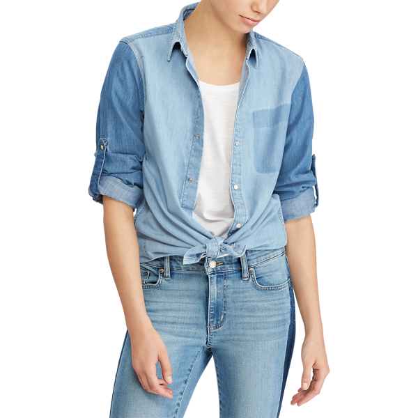 Shadow Block Wash Color-Blocked Denim Shirt Lauren 3
