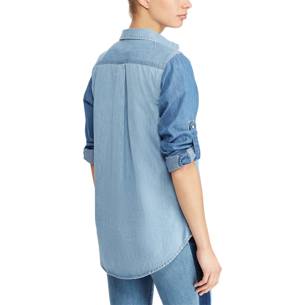 Shadow Block Wash Color-Blocked Denim Shirt Lauren 4