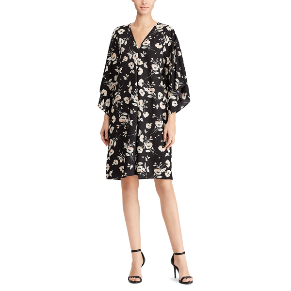 Black/Peach Floral Crepe Shift Dress Lauren 3