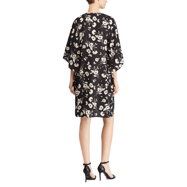 Black/Peach Floral Crepe Shift Dress Lauren 4