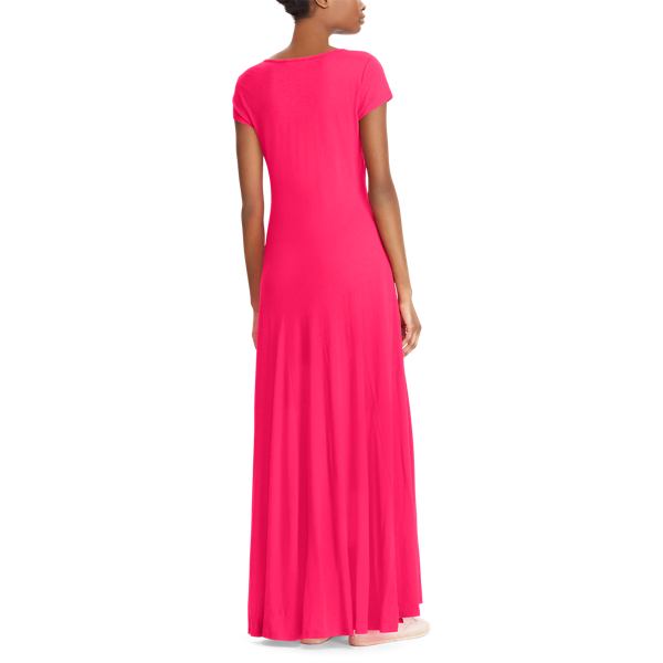 Maxi robe jersey encolure d&eacute;gag&eacute;e Lauren en Coquelicot rose 3