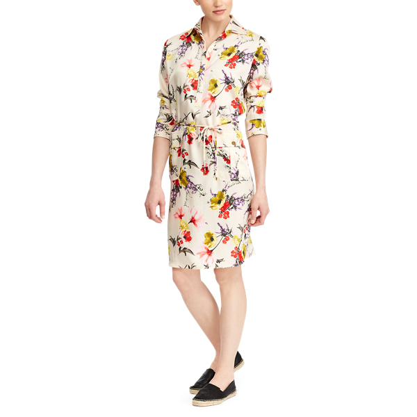 Robe utilitaire en serg&eacute; fleuri Lauren en Multi 3