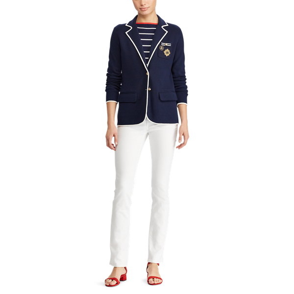 Navy/Cream Crest Cotton-Blend Blazer Lauren 3