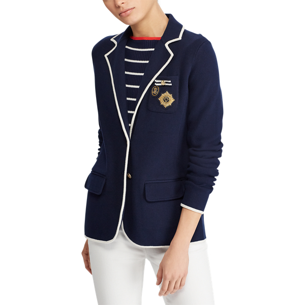 Navy/Cream Crest Cotton-Blend Blazer Lauren 4