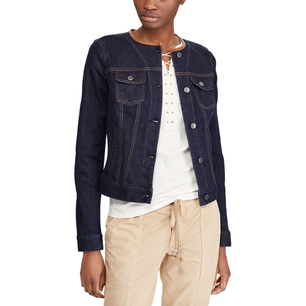 No collar jean jacket fashion