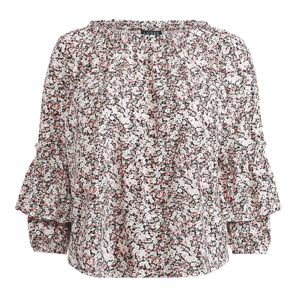 Ruffled-Cuff Floral Jersey Top Lauren Woman 1