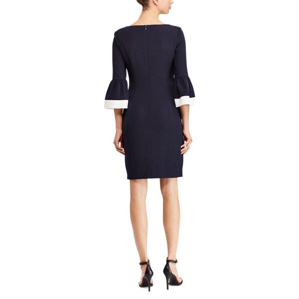 Nvy/Ivory Crepe Bell-Sleeve Dress Lauren 3