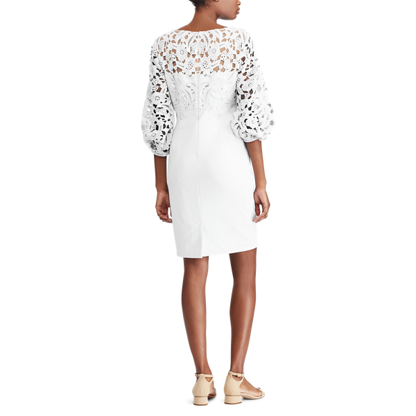 Robe en dentelle et cr&ecirc;pe Lauren en Cr&egrave;me/Blanc 3