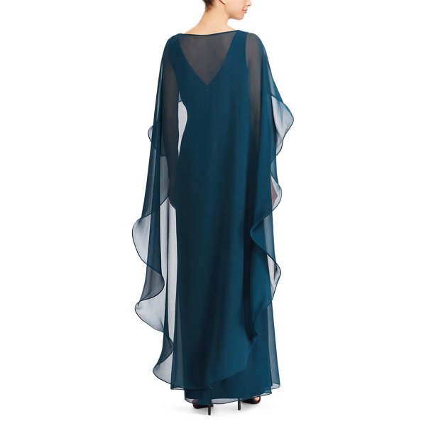 Iconic Teal Ruffled Georgette Cape Gown Lauren 3