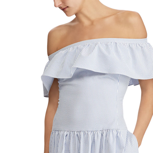 White/Blu Striped Off-the-Shoulder Dress Lauren 3