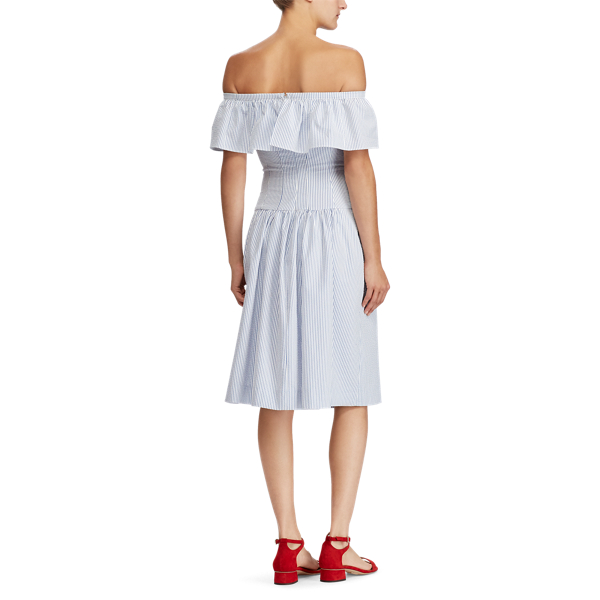 White/Blu Striped Off-the-Shoulder Dress Lauren 4
