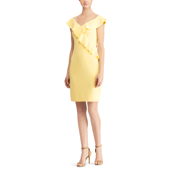 Island Yellow Crepe Off-the-Shoulder Dress Lauren 3