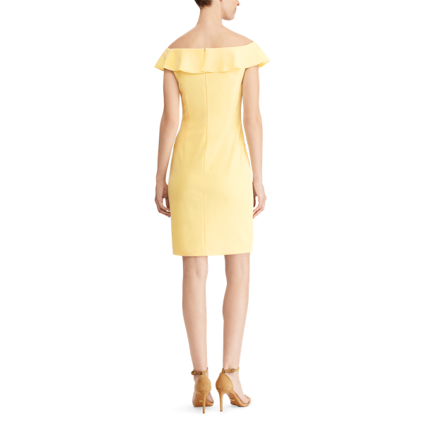 Island Yellow Crepe Off-the-Shoulder Dress Lauren 4