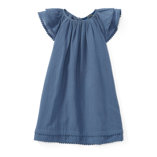 Capri Blue Cotton Flutter-Sleeve Dress Girls 2-6x 1