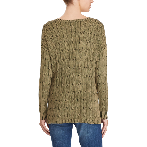 Olive Cable Cotton V-Neck Sweater Polo Ralph Lauren 4