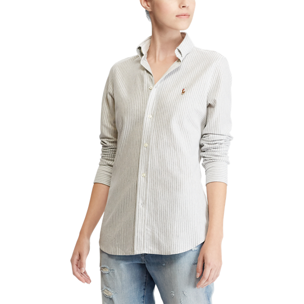 Striped Knit Oxford Shirt Polo Ralph Lauren in Andover Heather/White 3
