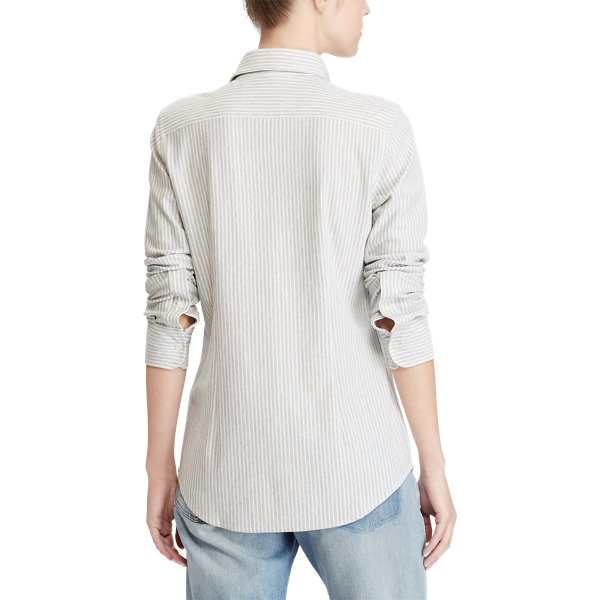 Striped Knit Oxford Shirt Polo Ralph Lauren in Andover Heather/White 4