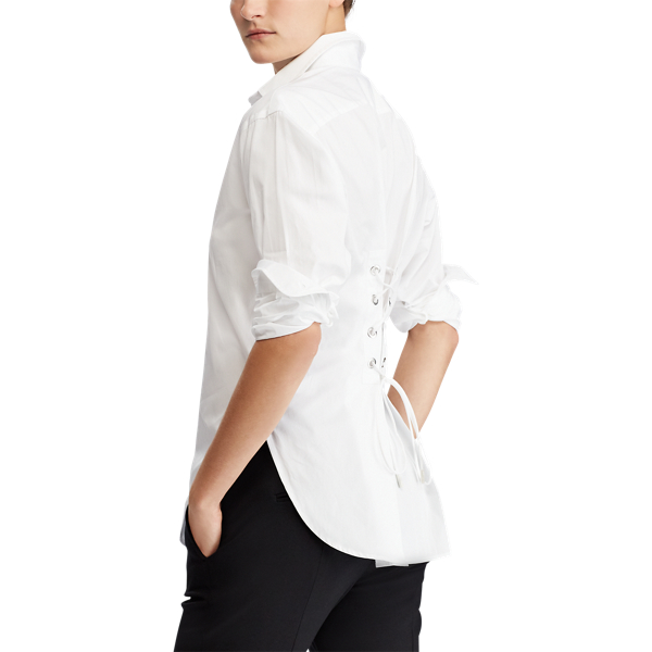 &Uuml;bergro&szlig;es Baumwollhemd mit Schn&uuml;rung Polo Ralph Lauren in Wei&szlig; 5