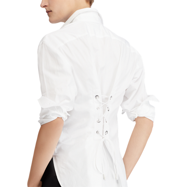 &Uuml;bergro&szlig;es Baumwollhemd mit Schn&uuml;rung Polo Ralph Lauren in Wei&szlig; 6