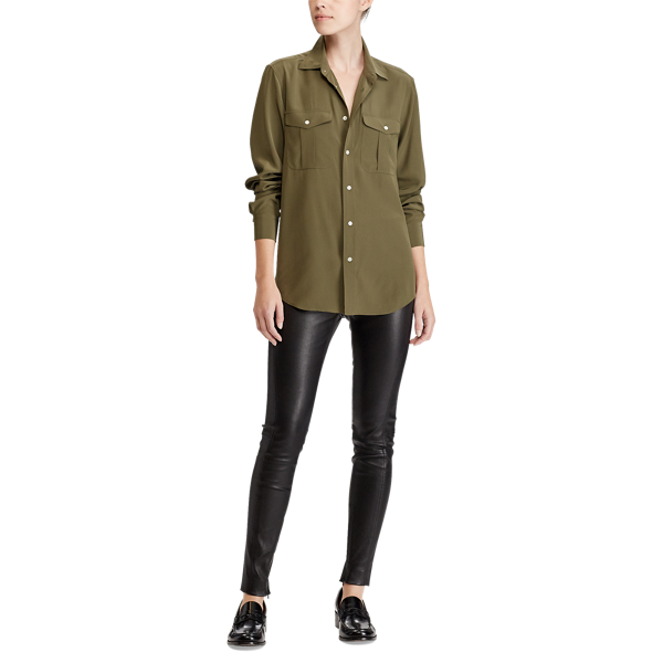 Silk Button-Down Shirt Polo Ralph Lauren in Defender Green 3