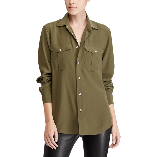 Silk Button-Down Shirt Polo Ralph Lauren in Defender Green 4