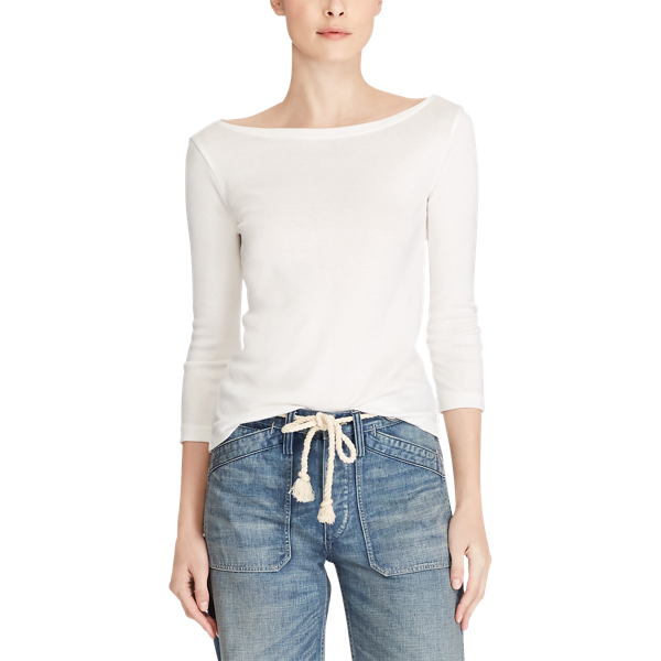 White Cotton Boatneck Top Polo Ralph Lauren 4
