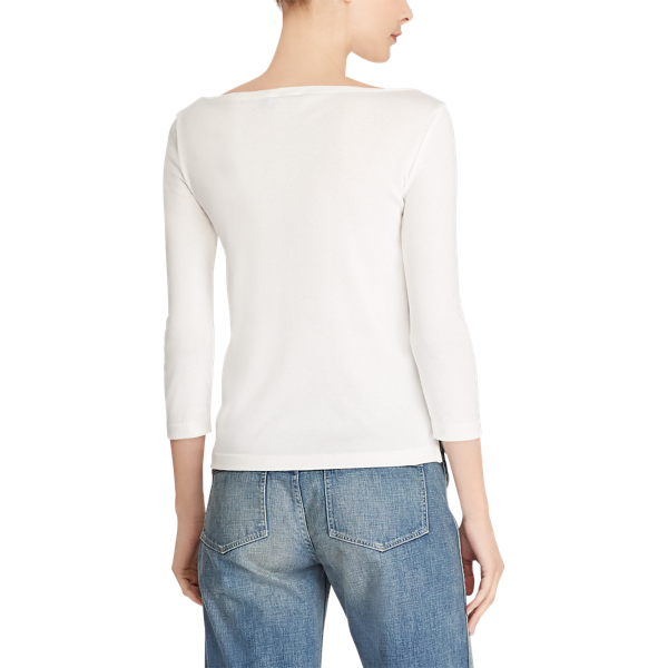 White Cotton Boatneck Top Polo Ralph Lauren 5