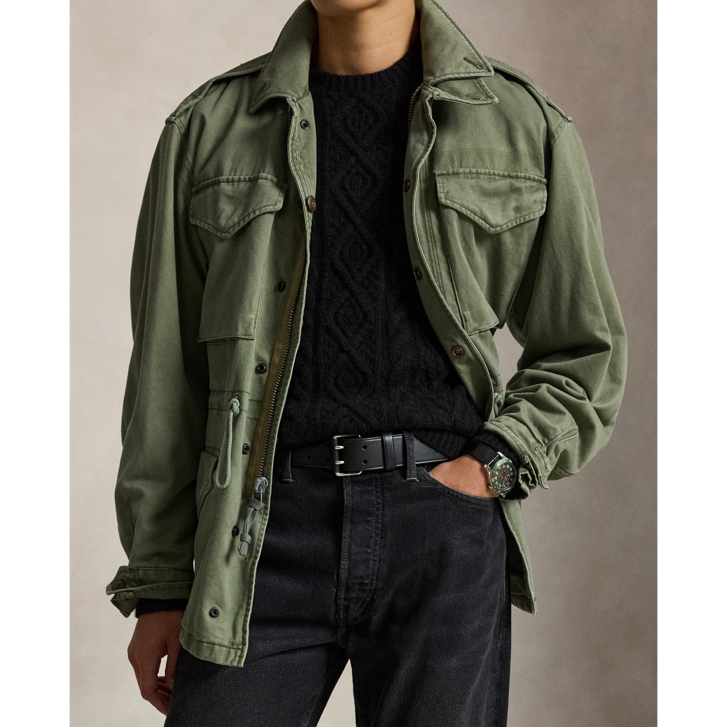 Мужской ремень Ralph Lauren Double-Prong Leather, цвет: Чёрный — фото 2