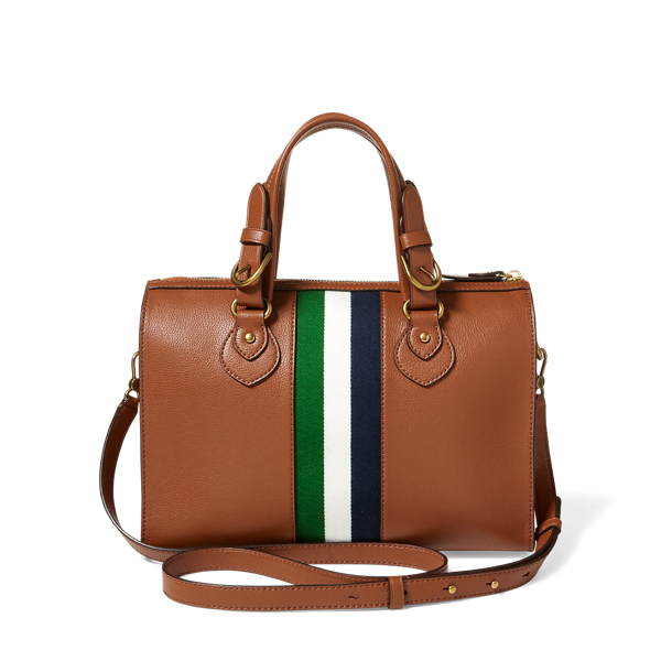 Lauren Tan W/Navy/Wht/Grn Stripe Pebbled Leather Satchel Lauren 4